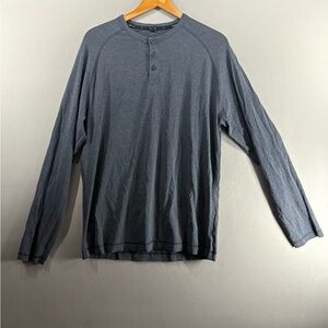Public Rec Go-To Long Sleeve Henley Mens Large Gray Stretch Performance Logo